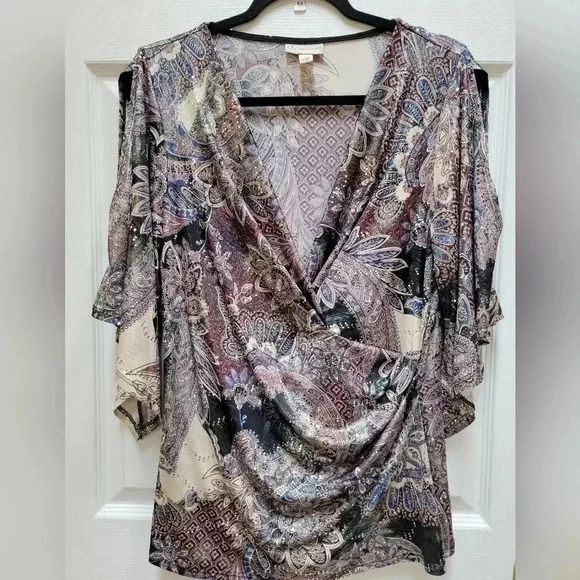 Db Established 1962 Cold Shoulder Style Shimmery Floral Blouse Size 1x - Picture 1 of 4